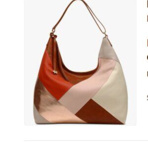 Patchwork Leather Hobo Shoulder Bag in Multicolor